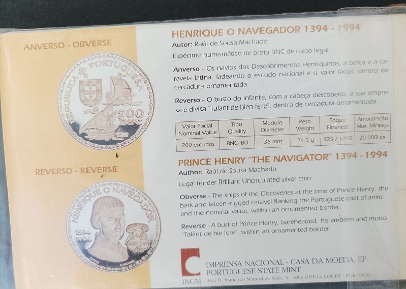 1994 - Moeda 200$00 do Infante D. Henrique - Dividindo Terras e Mares - Image 2