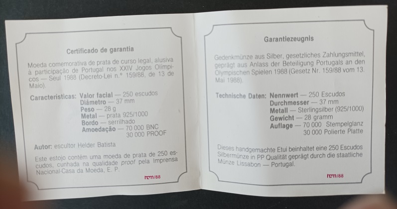 1988 - Moeda 250$00 Proof dos XXV Jogos Olímpicos de Seul - Image 4