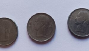 3 Moedas de 1 Franco da Bélgica 1951, 1952 e 1960