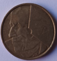 Moeda de 5 francos belgas de 1986.