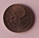 Moeda de 25 cents 1974 do Canadá