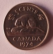 Moeda 5 cents 1974 do Canadá