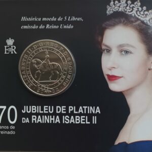 2022 - Moeda do mês - Abril 2022 - Jubileu de Platina da Rainha Isabel II- Moeda 5 libras Reino Unido.