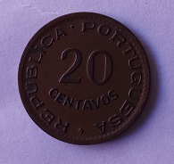 Moeda de 20 centavos 1949 Angola – República Portuguesa