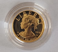 Moeda Proof em ouro de uma décima de onça da American Liberty 2018