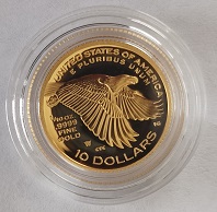 Moeda Proof em ouro de uma décima de onça da American Liberty 2018