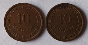 Moedas de 10 centavos  Moçambique 1960 e 1961