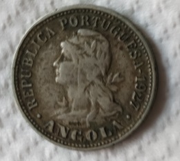 Moeda 20 centavos Angola 1927 - IIII Macutas