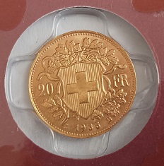 Moeda ouro 20 francos suíços de 1935