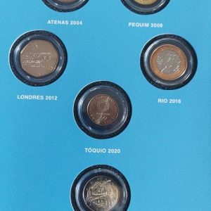 Coleção moedas correntes dos jogos olímpicos - 2€ Atenas 2004 - 1 yuan Pequim 2008 - 50 pence Londres 2016 - 100 Yen Tóquio 2020 - 2€ Paris 2024